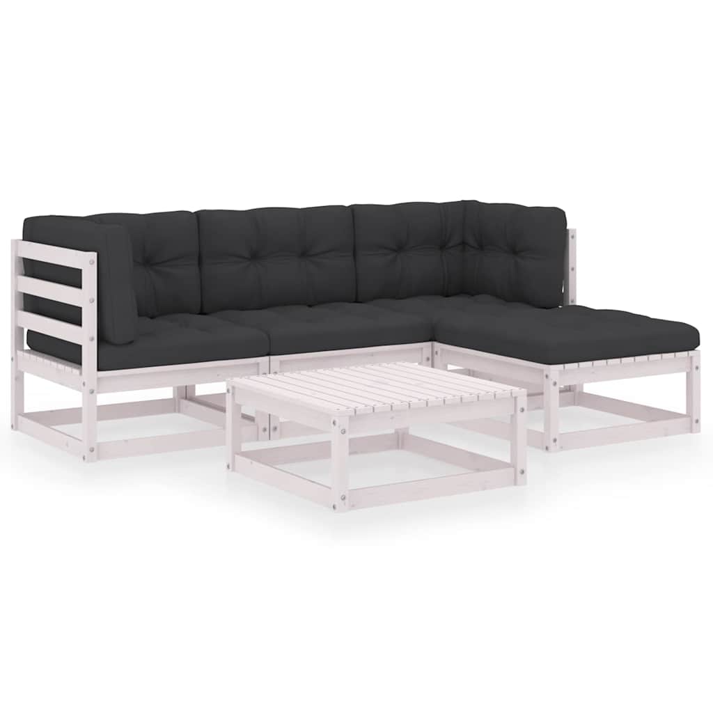 5 Piece Garden Lounge Set with Cushions Solid Wood Pine