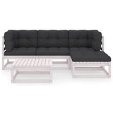 5 Piece Garden Lounge Set with Cushions Solid Wood Pine