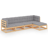 5 Piece Garden Lounge Set with Cushions Solid Pinewood - Front View