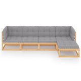 5 Piece Garden Lounge Set with Cushions Solid Pinewood - Side View