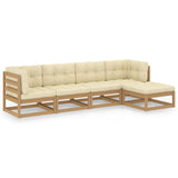 5 Piece Garden Lounge Set with Cushions Solid Pinewood - Front View