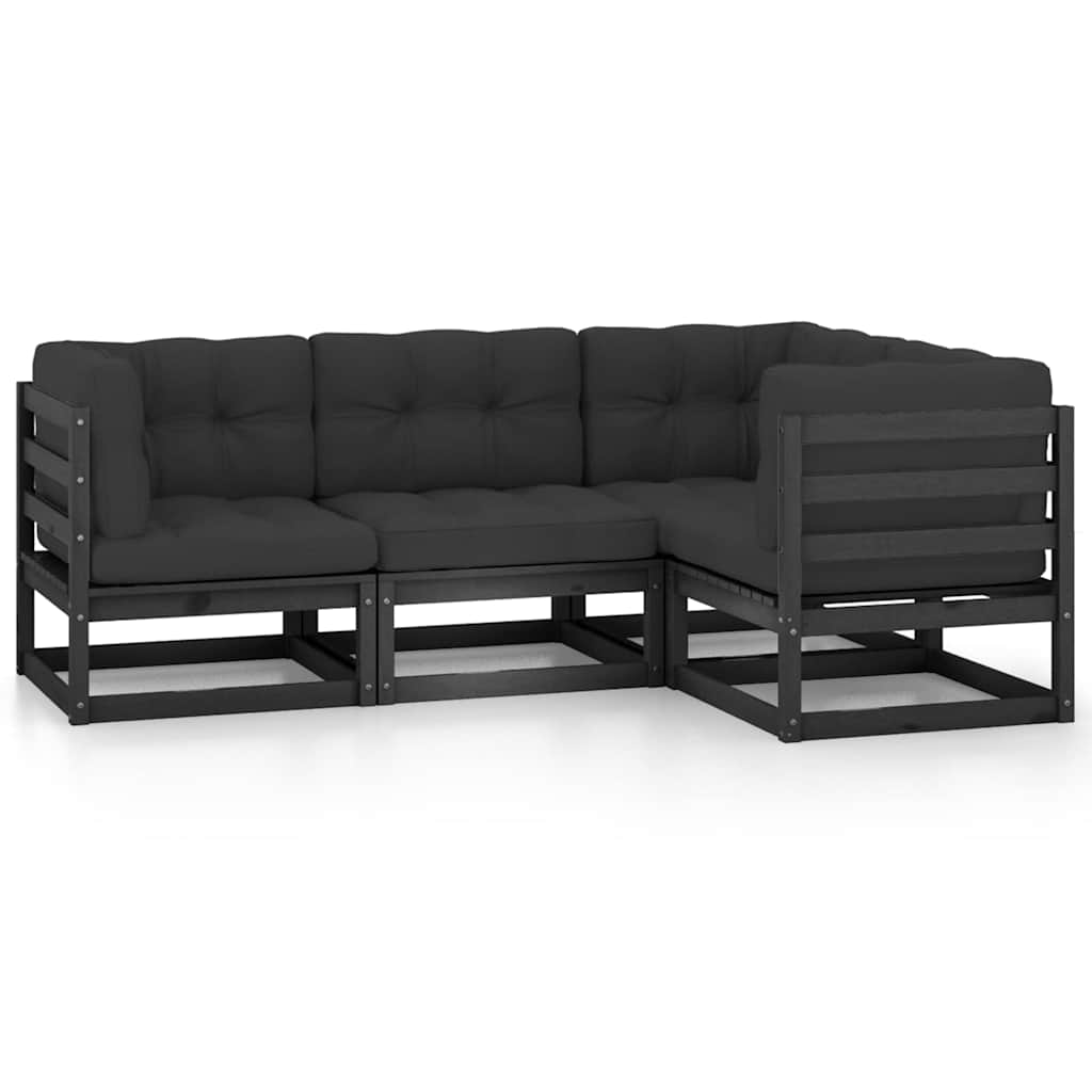 4 Piece Garden Lounge Set with Cushions Solid Wood Pine