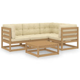 5 Piece Garden Lounge Set with Cushions Solid Pinewood - Front View
