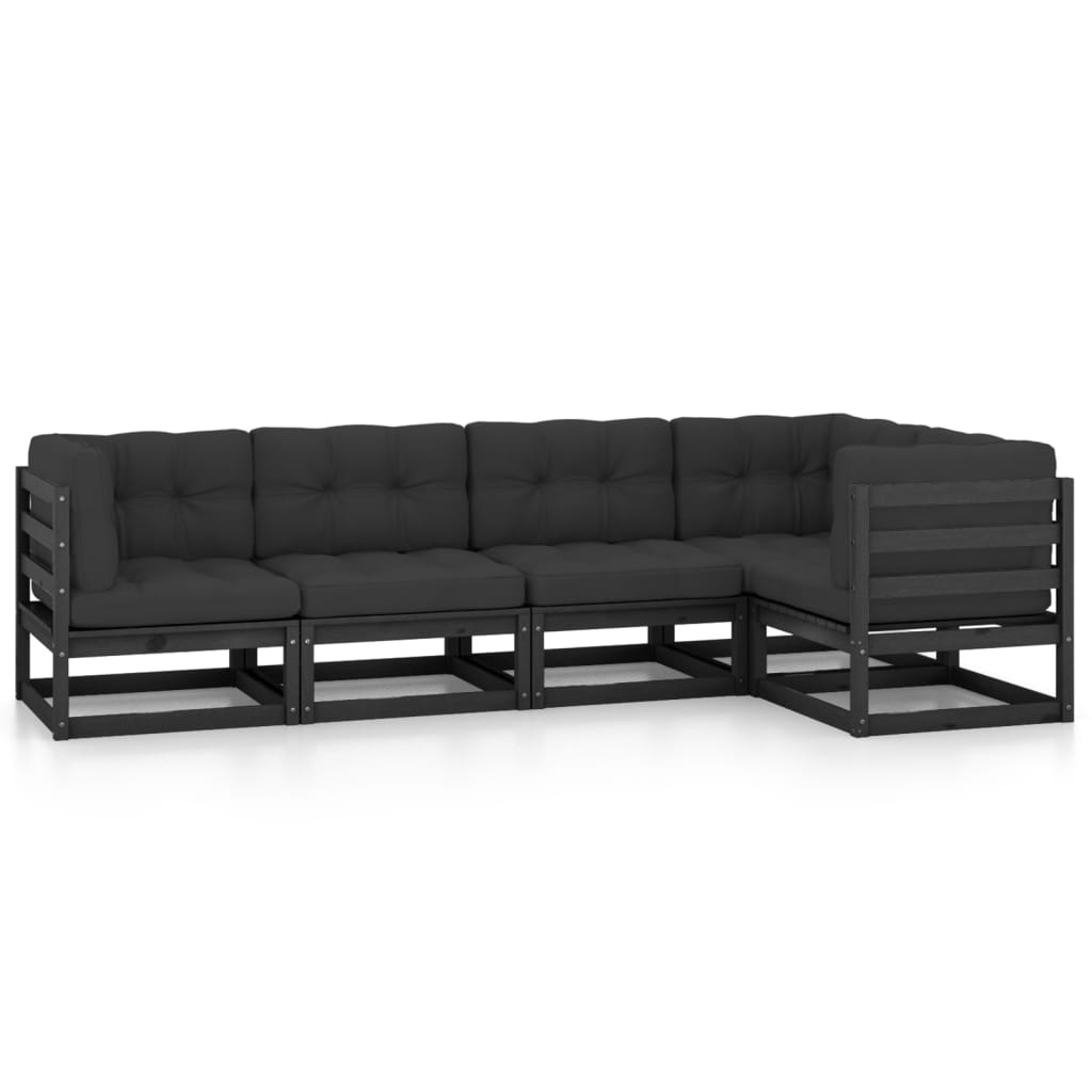 5 Piece Garden Lounge Set with Cushions Solid Wood Pine