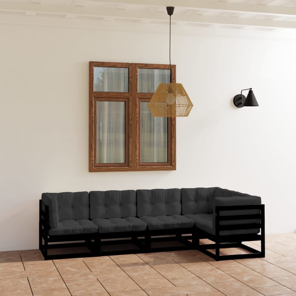 5 Piece Garden Lounge Set with Cushions Solid Wood Pine