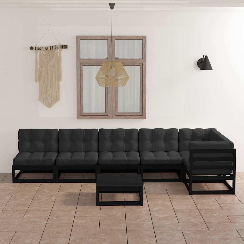 7 Piece Garden Lounge Set with Cushions Solid Wood Pine