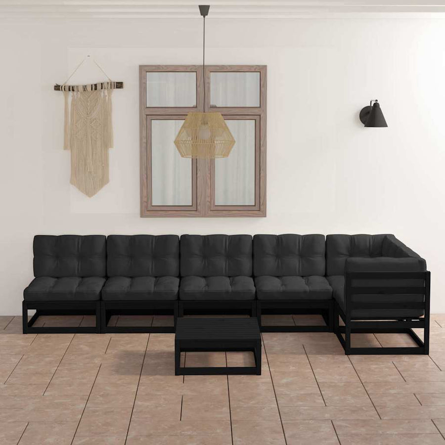 7 Piece Garden Lounge Set with Cushions Solid Wood Pine