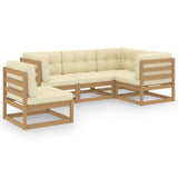 5 Piece Garden Lounge Set with Cushions Solid Pinewood - Front View