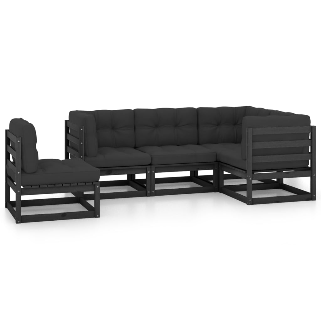 5 Piece Garden Lounge Set with Cushions Solid Wood Pine