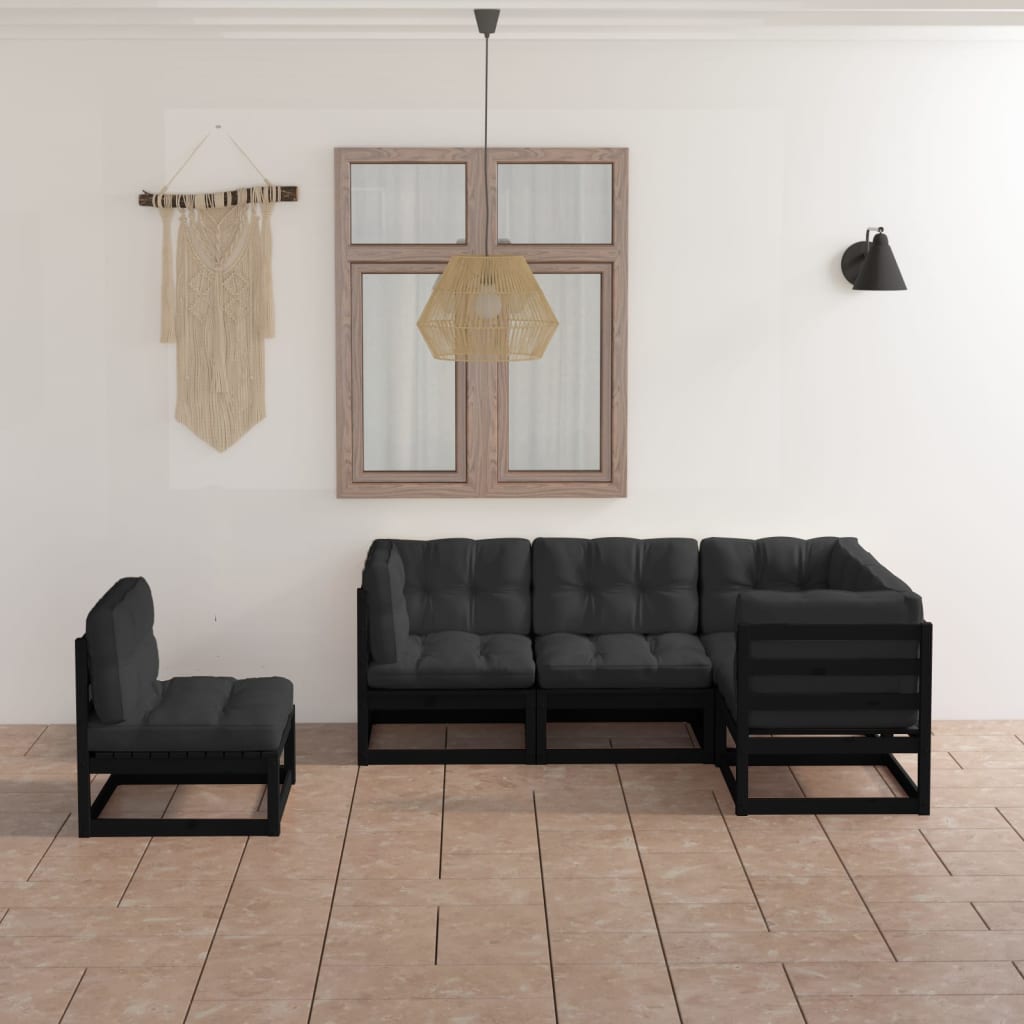 5 Piece Garden Lounge Set with Cushions Solid Wood Pine