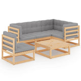 6 Piece Garden Lounge Set with Cushions Solid Pinewood - Front View