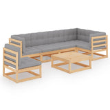 7 Piece Garden Lounge Set with Cushions Solid Pinewood - Front View