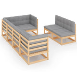 7 Piece Garden Lounge Set with Cushions Solid Pinewood - Front View