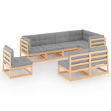8 Piece Garden Lounge Set with Cushions Solid Pinewood - Front View