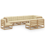 9 Piece Garden Lounge Set with Cushions Solid Pinewood - Front View