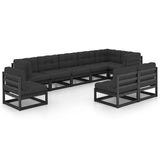 9 Piece Garden Lounge Set with Cushions Solid Pinewood - Front View