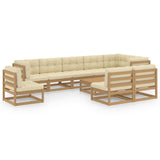 10 Piece Garden Lounge Set with Cushions Solid Pinewood - Front View