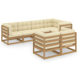 7 Piece Garden Lounge Set with Cushions Solid Pinewood - Front View