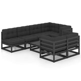 8 Piece Garden Lounge Set with Cushions Solid Pinewood - Front View