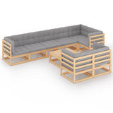 9 Piece Garden Lounge Set with Cushions Solid Pinewood - Front View