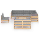 9 Piece Garden Lounge Set with Cushions Solid Pinewood - Side View