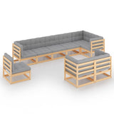 9 Piece Garden Lounge Set with Cushions Solid Pinewood - Front View