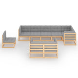 9 Piece Garden Lounge Set with Cushions Solid Pinewood - Side View