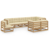 9 Piece Garden Lounge Set with Cushions Solid Pinewood - Front View