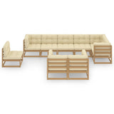9 Piece Garden Lounge Set with Cushions Solid Pinewood - Side View
