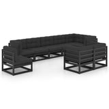 9 Piece Garden Lounge Set with Cushions Solid Pinewood - Front View