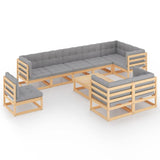10 Piece Garden Lounge Set with Cushions Solid Pinewood - Front View