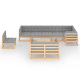 10 Piece Garden Lounge Set with Cushions Solid Pinewood - Side View