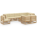 10 Piece Garden Lounge Set with Cushions Solid Pinewood - Front View