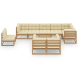 10 Piece Garden Lounge Set with Cushions Solid Pinewood - Side View