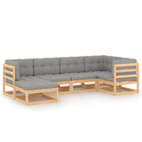 6 Piece Garden Lounge Set with Cushions Solid Pinewood - Front View