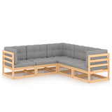 5 Piece Garden Lounge Set with Cushions Solid Pinewood - Front View