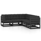 5 Piece Garden Lounge Set with Cushions Solid Pinewood - Front View