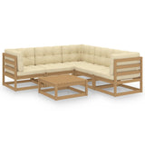 6 Piece Garden Lounge Set with Cushions Solid Pinewood - Front View