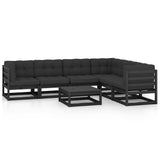 7 Piece Garden Lounge Set with Cushions Black Solid Pinewood - Front View