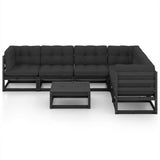 7 Piece Garden Lounge Set with Cushions Black Solid Pinewood