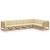 7 Piece Garden Lounge Set & Cushions Honey Brown Solid Pinewood - Front View