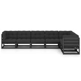 7 Piece Garden Lounge Set with Cushions Black Solid Pinewood - Side View