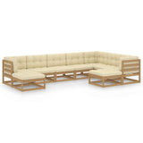 9 Piece Garden Lounge Set & Cushions Honey Brown Solid Pinewood - Front View