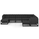 9 Piece Garden Lounge Set with Cushions Black Solid Pinewood - Side View