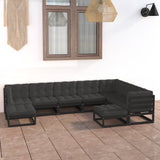 9 Piece Garden Lounge Set with Cushions Black Solid Pinewood