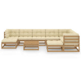 10 Piece Garden Lounge Set&Cushions Honey Brown Solid Pinewood - Front View
