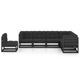 7 Piece Garden Lounge Set with Cushions Black Solid Pinewood - Front View
