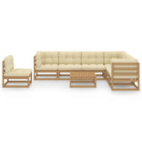 8 Piece Garden Lounge Set & Cushions Honey Brown Solid Pinewood - Front View