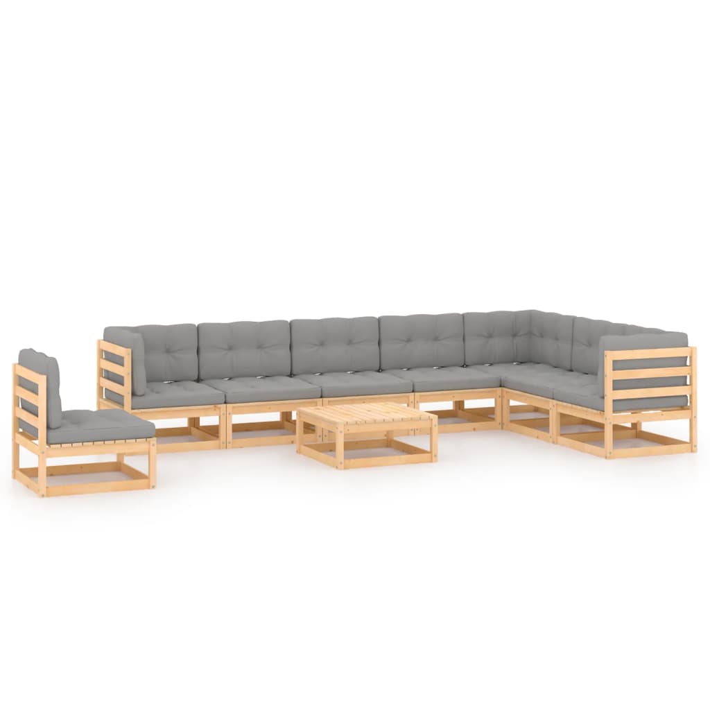 9 Piece Garden Lounge Set with Cushions Solid Pinewood
