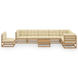 9 Piece Garden Lounge Set & Cushions Honey Brown Solid Pinewood - Front View